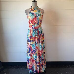 Tahari Arthur S. Levin Maxi Floral Tie Neck Dress Size 6